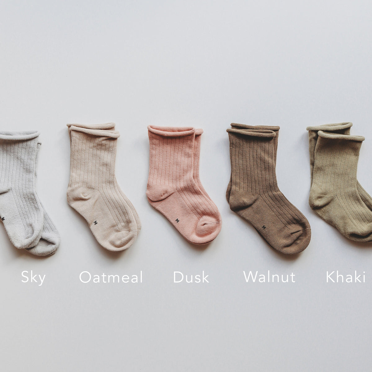 Cotton Socks - Colour ways include Sky, Oatmeal, Dusk, Walnut, Khaki
